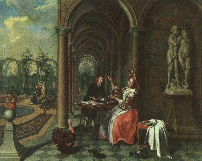 Jan Josef Horemans the Elder Garden with Figures on a Terrace France oil painting art